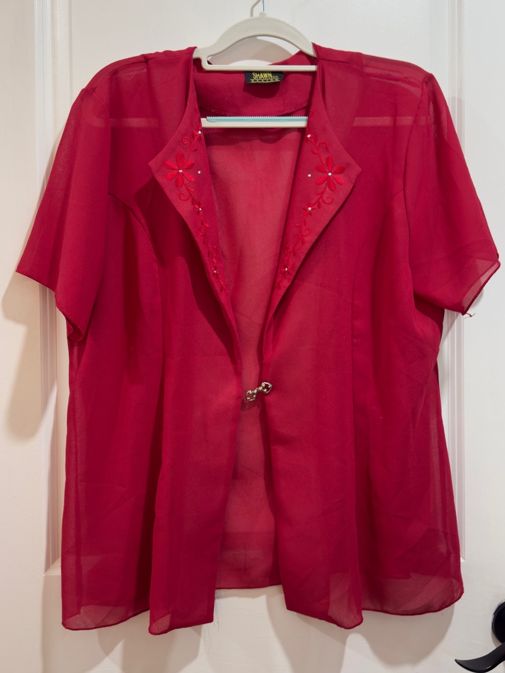 Vintage Romantic Vibrant Red Sheer Clasp-Front Blouse to wear over Dress, Cami